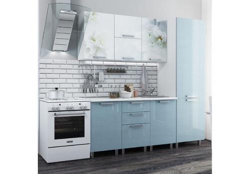 Кухонный гарнитур с фотопечатью Бьянка Голубые блестки 2100 мм