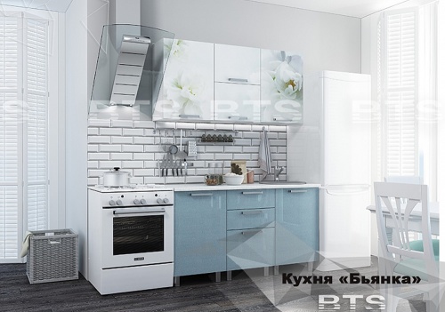 Кухонный гарнитур с фотопечатью Бьянка Голубые блестки 1500 мм