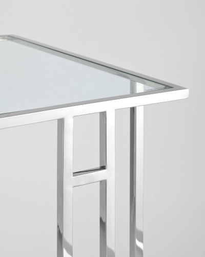 Журнальный столик 50*32 БОСТОН прозрачное стекло сталь серебро фото 3