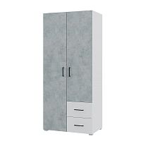 Шкаф двухдверный с ящиками Victor, белый/бетон