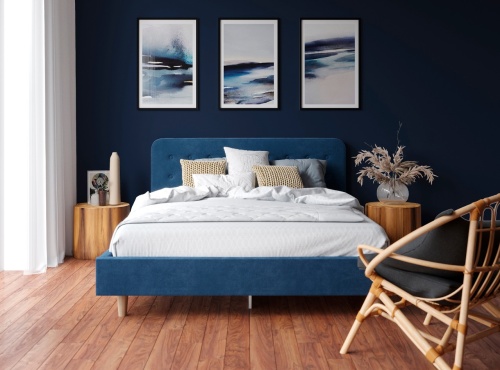 Кровать с латами Легато 160х200, синий с пуговицами фото 2
